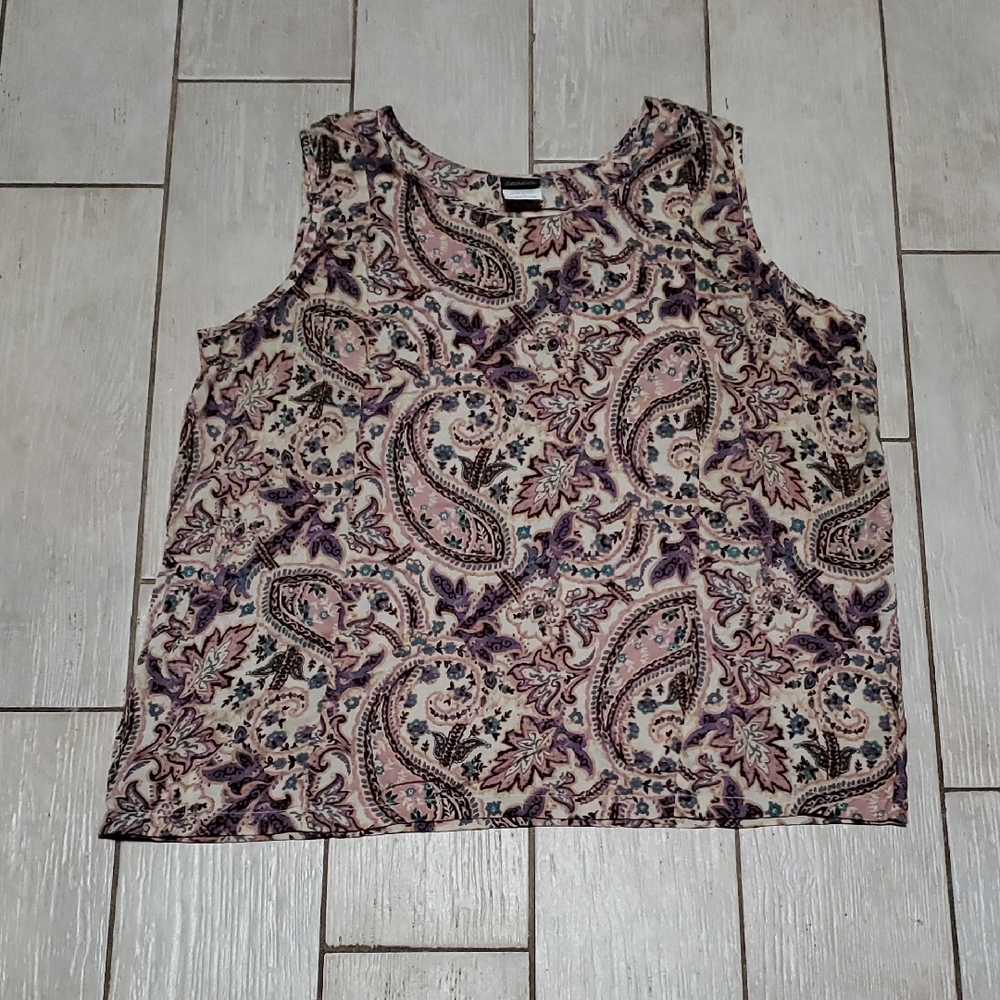 Salon Studio Women's L Tank Top with Purple, Brown, Blue Paisley Design